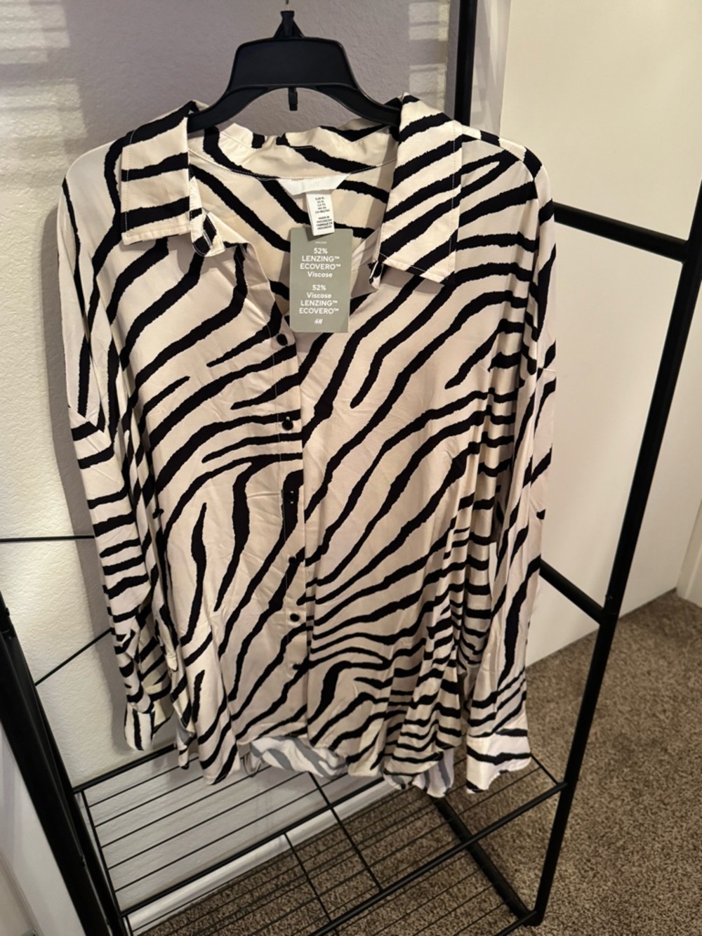 H&M Black and White Zebra Print Button-Up Blouse